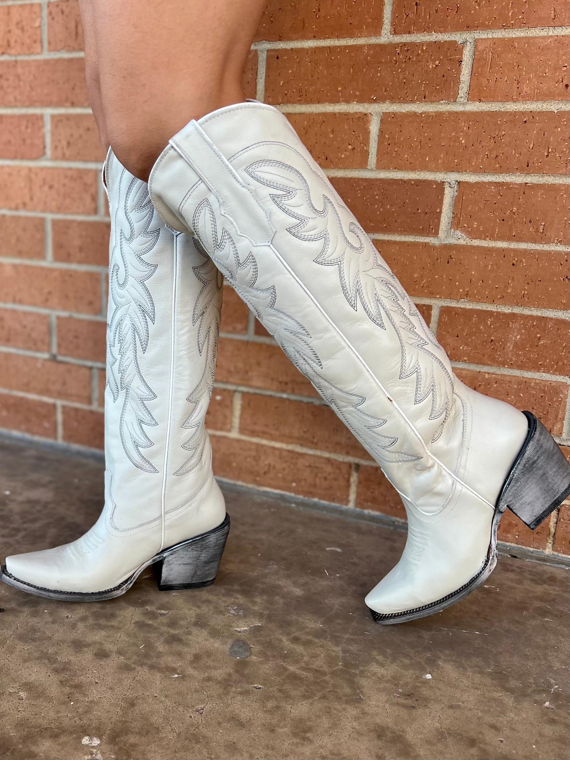 Tanner Mark White Knee High Boots Product Image