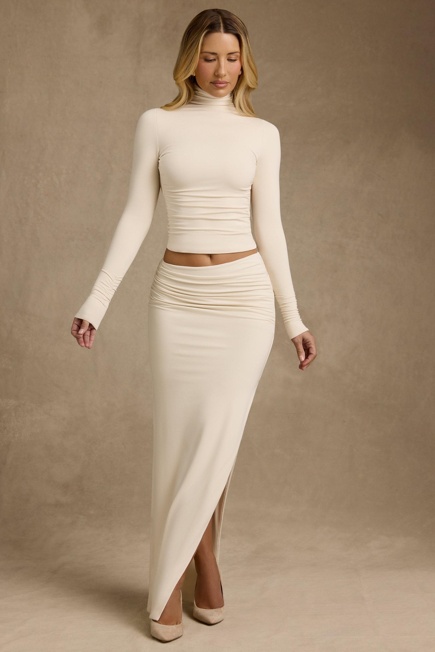 Modal Asymmetric-Waist Maxi Skirt in Ivory Product Image