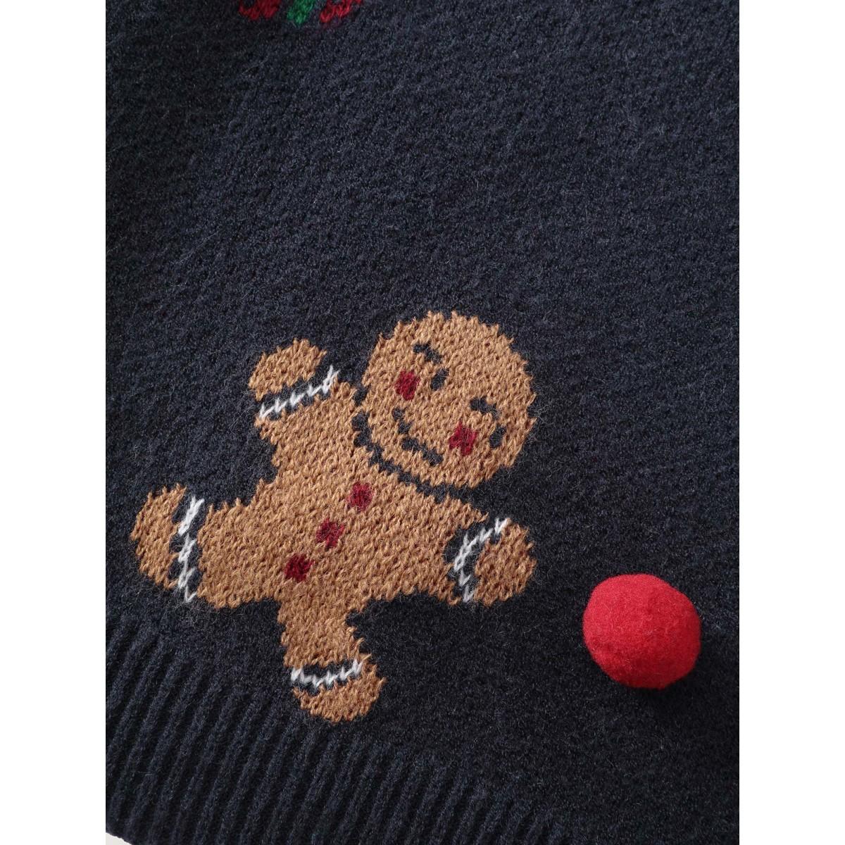 Plus Size Supersoft 3D Holiday Pattern Jacquard Pullover Midnight Women Playful Loose Long Sleeve Round Neck Casual Pullovers BloomChic 12/L Product Image