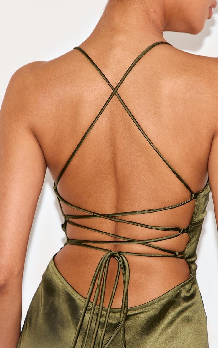  Olive Satin Tie Back Maxi Dress Product Image