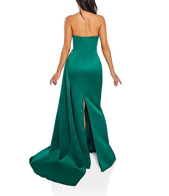 Terani Couture Satin Strapless Sleeveless Drape Side Mermaid Gown Product Image