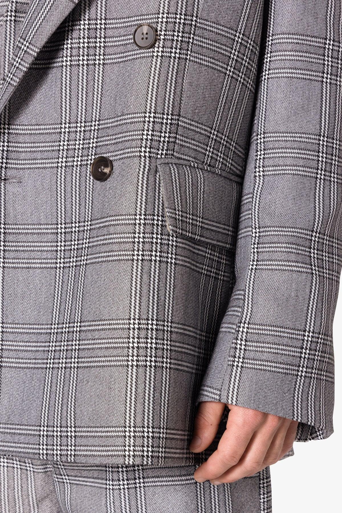 Double Breasted Suit Jacket - Black/Grey Product Image