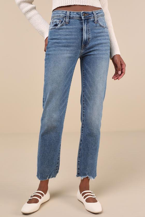 Roaming Wild Medium Wash High-Waisted Straight-Leg Jeans Product Image