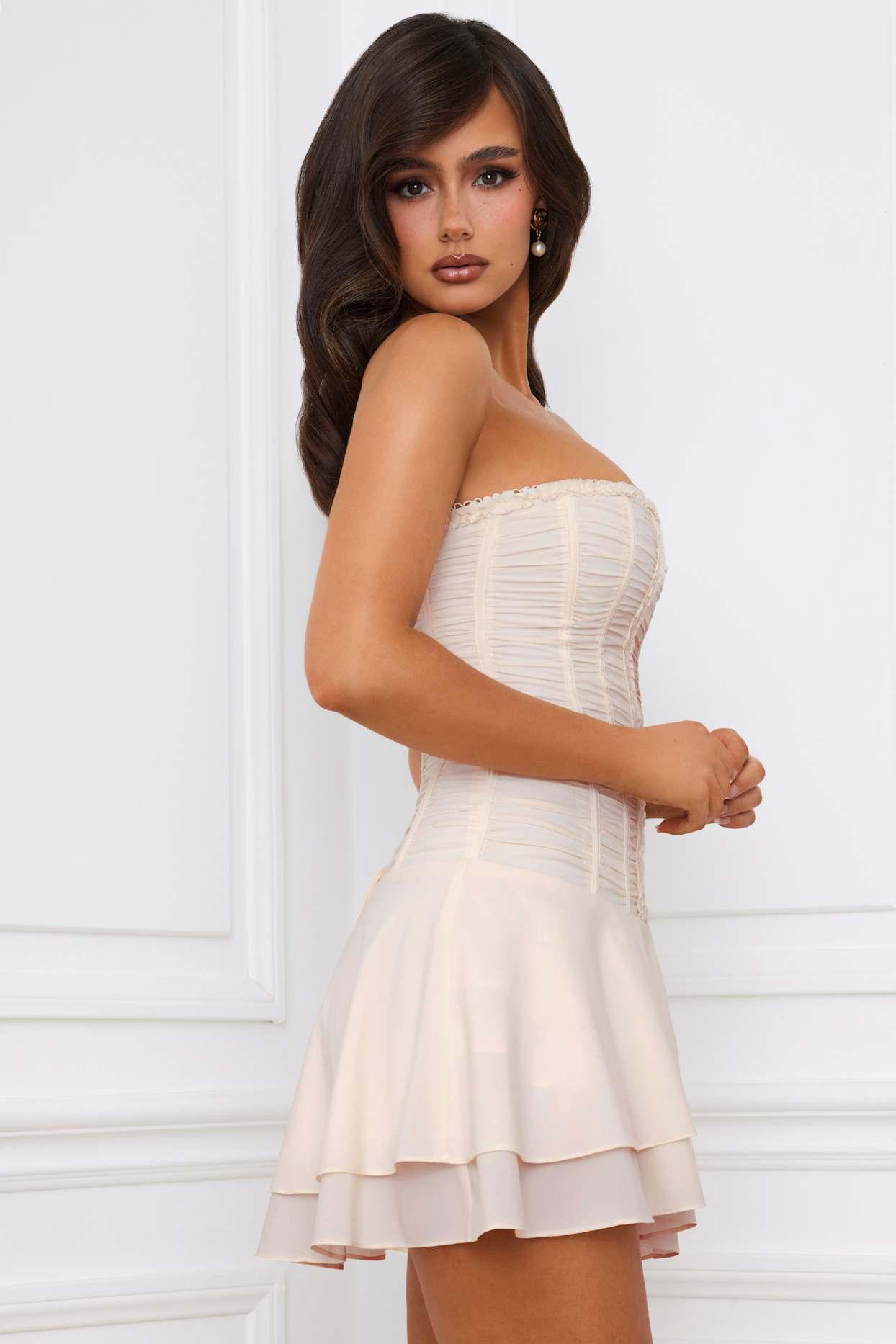 Bandeau Lace-Up Corset Mini Dress in Ivory Product Image