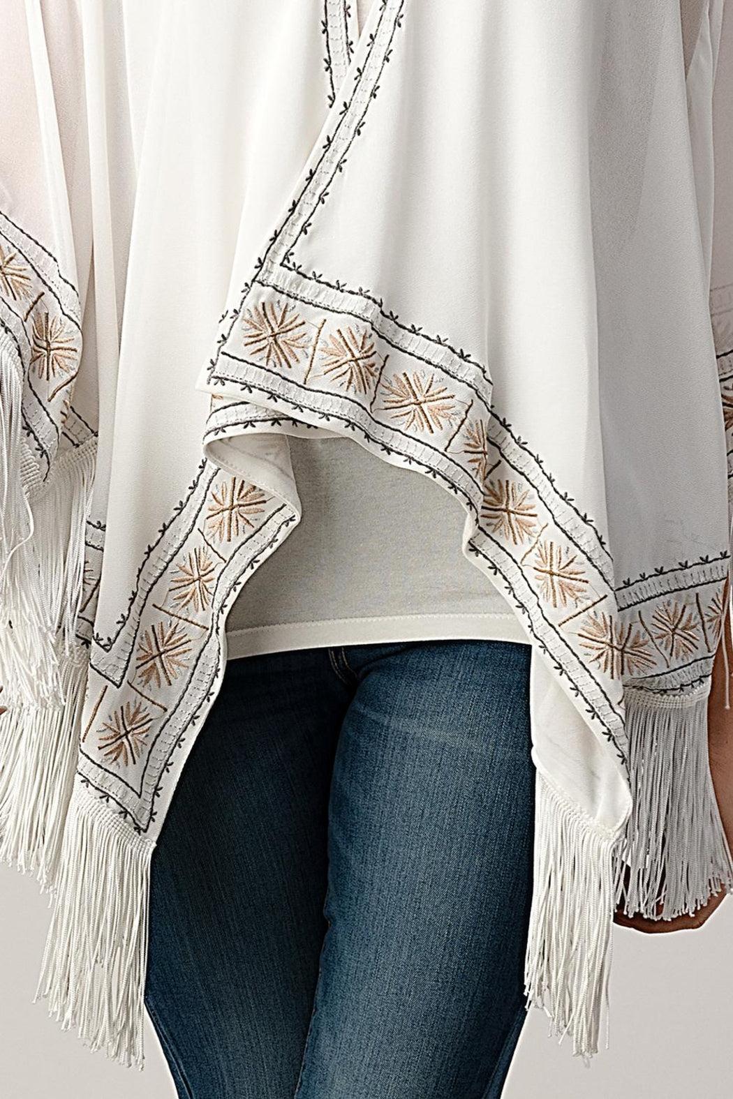 Beaded With Tassel Hemmed Cover Up Kimono Cardigan Product Image