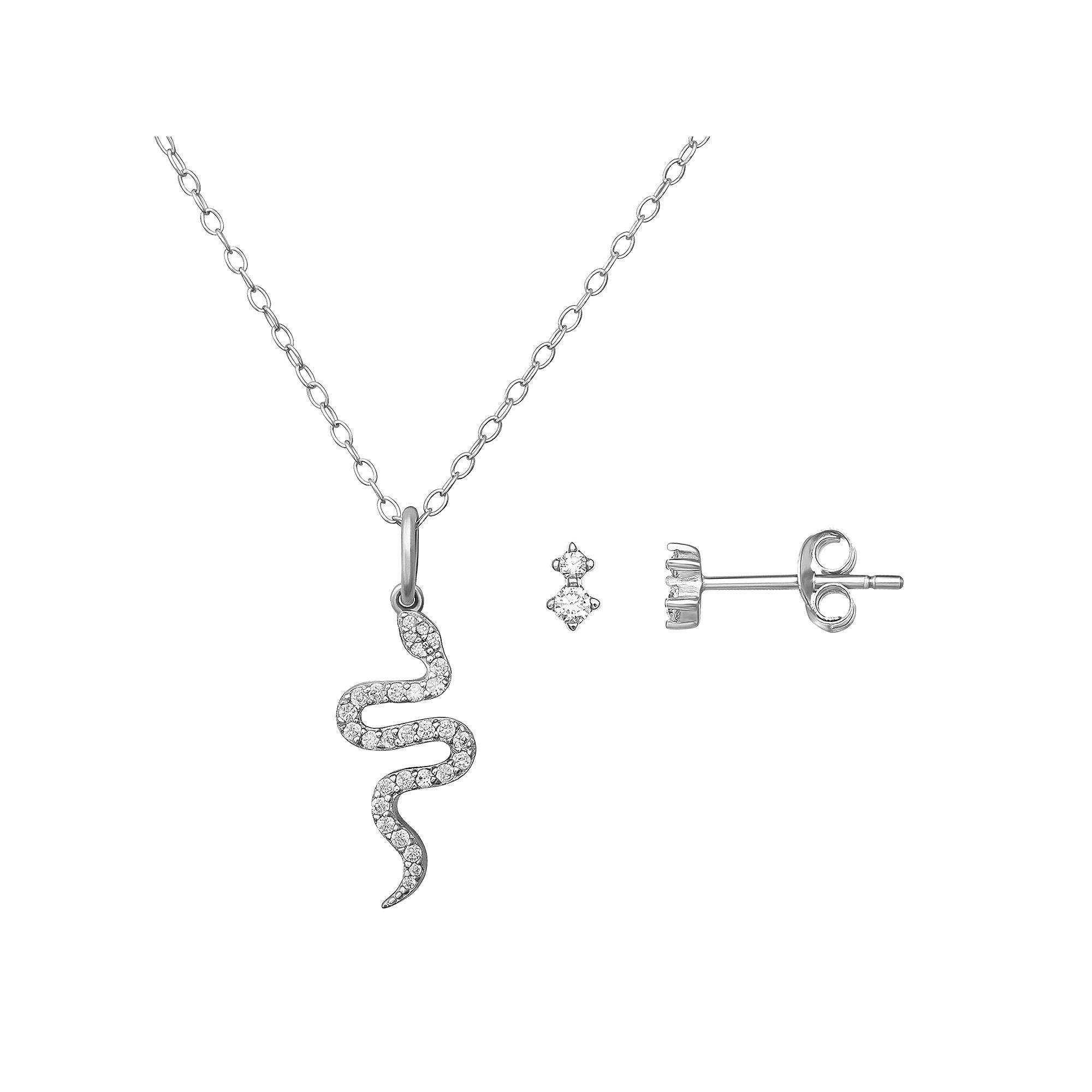 PRIMROSE Sterling Silver Cubic Zirconia Earring & Snake Necklace Set, Women's Product Image