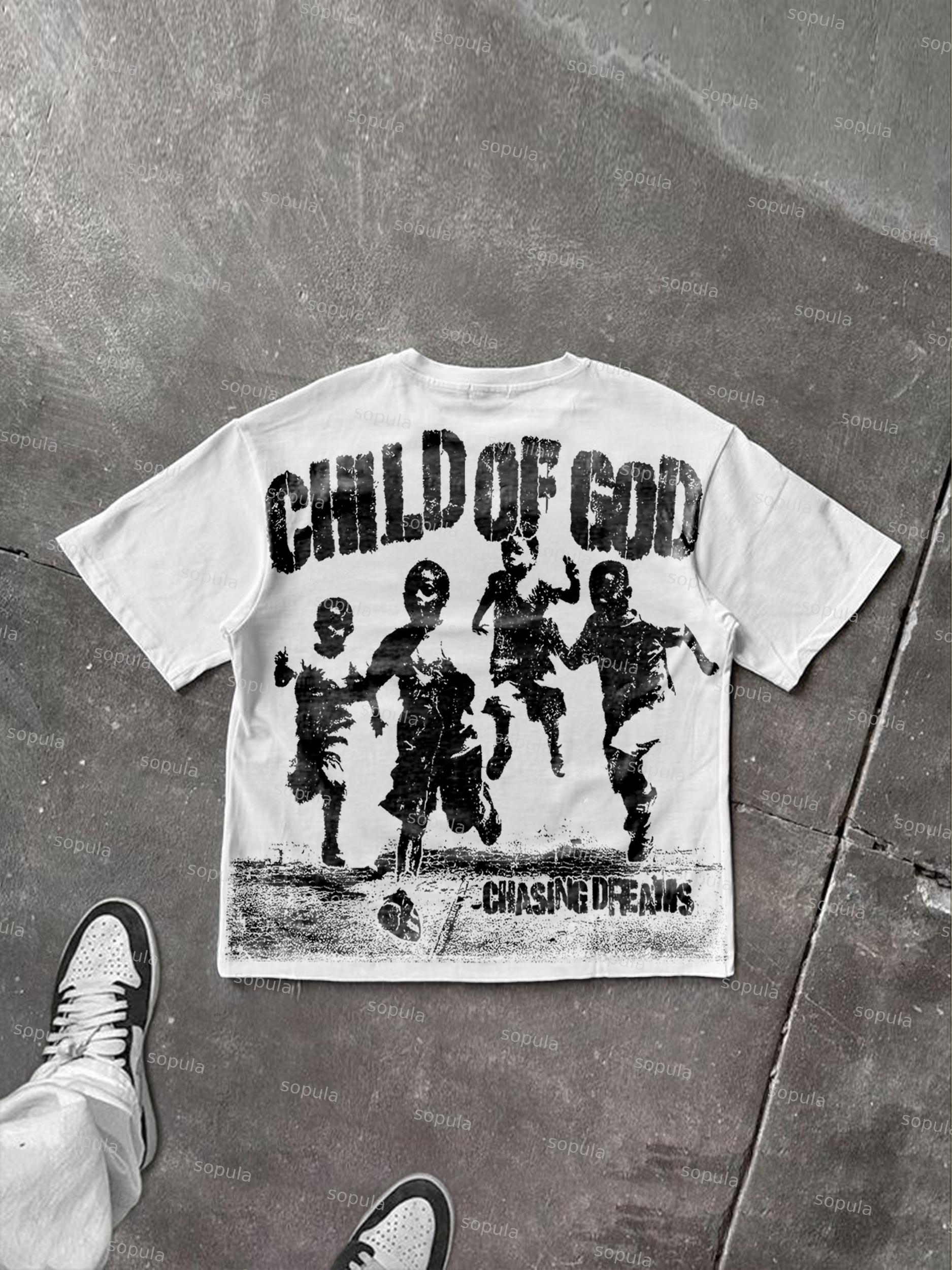 Child Of God Running Children Print Cotton T-shirt Product Image