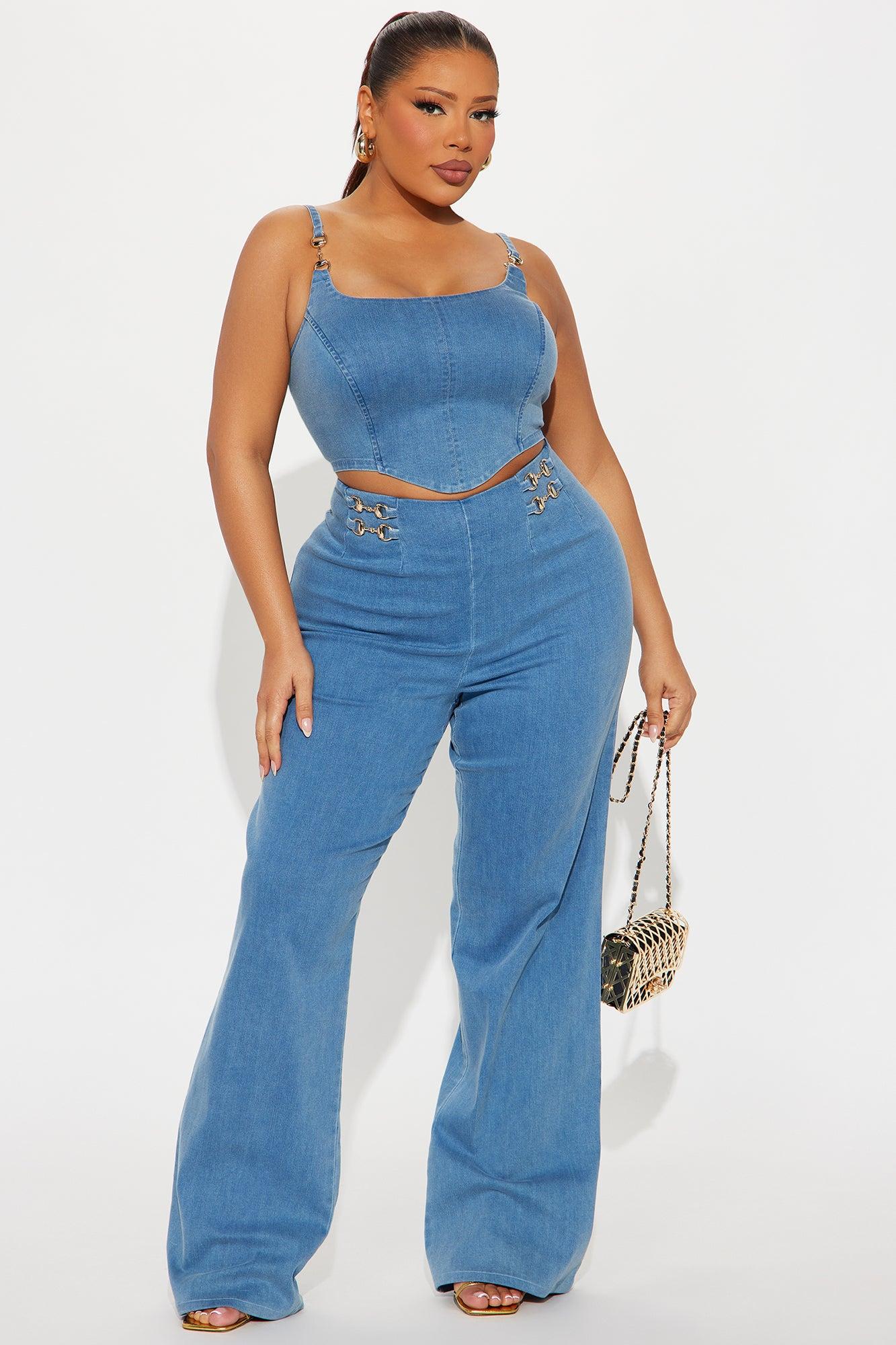 Slay The Day Denim Pant Set - Medium Wash Female Product Image