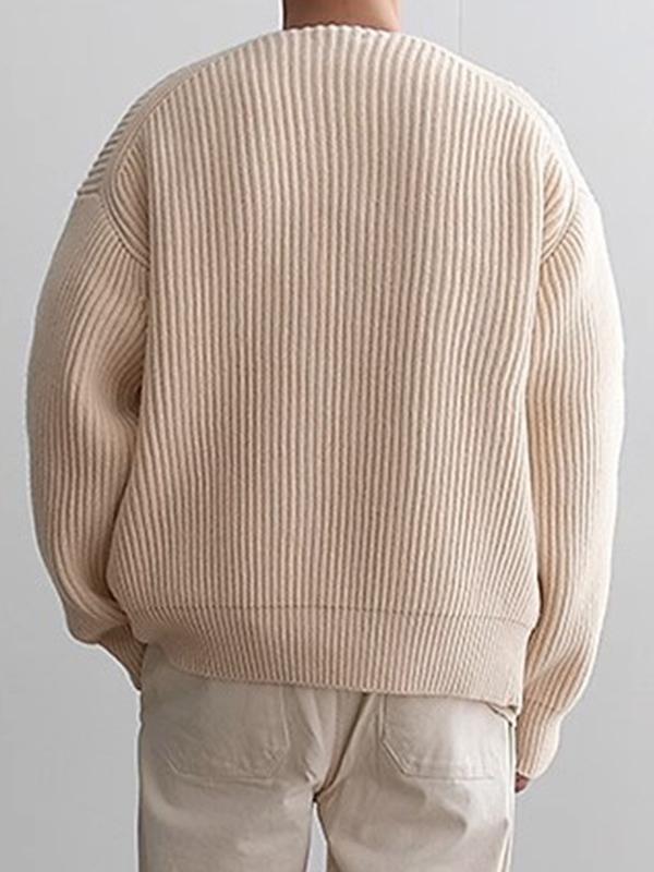 Men's Solid Color Rib Zip Up Cardigan Sweater Product Image