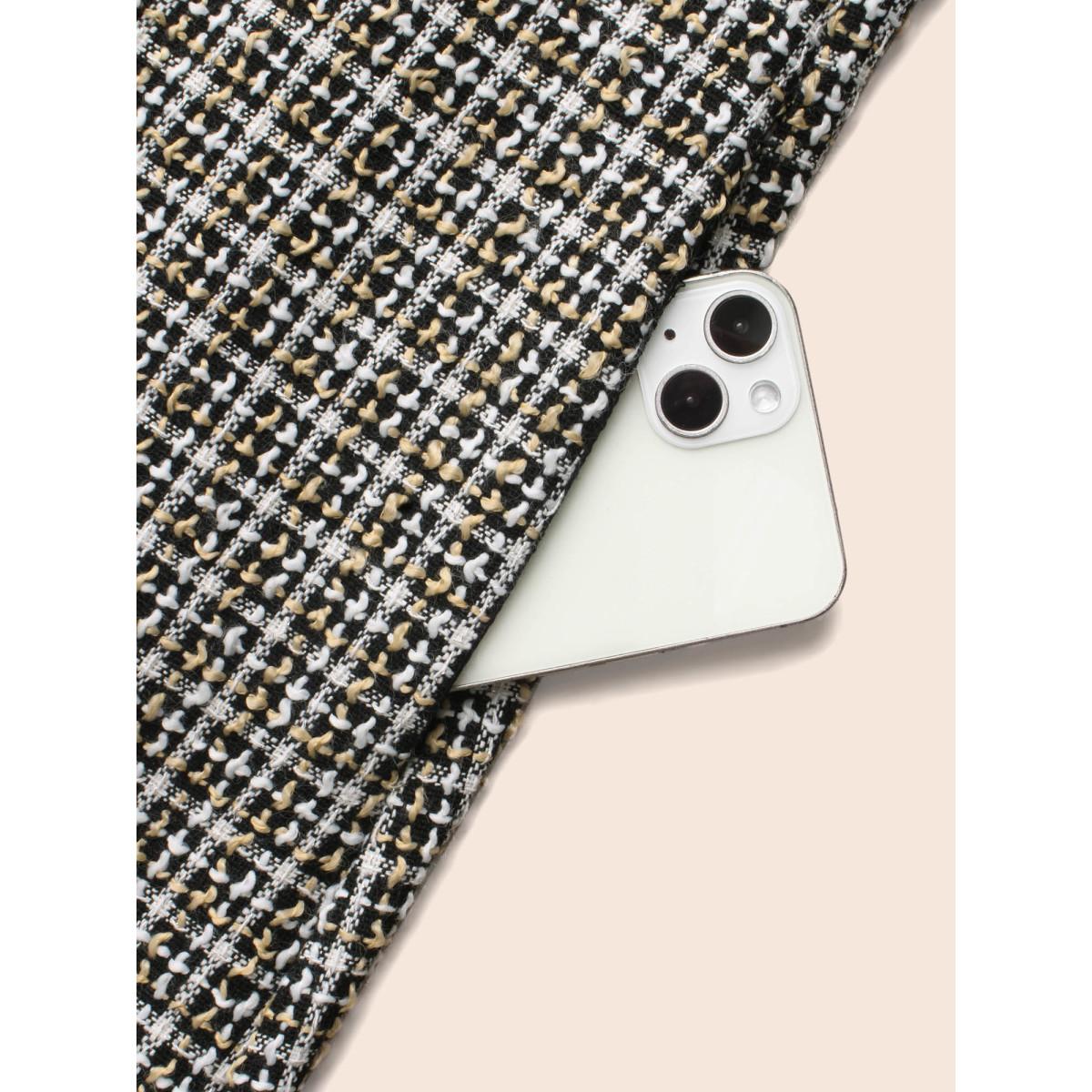 Plus Size Tweed Patchwork Ruffle Trim Dress Black Women Elegant Texture Mock Neck Long Sleeve Curvy BloomChic 30/6X Product Image