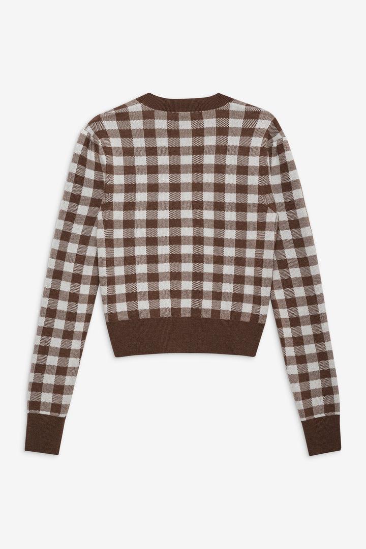 Gingham Knit Cardigan — Brown Product Image