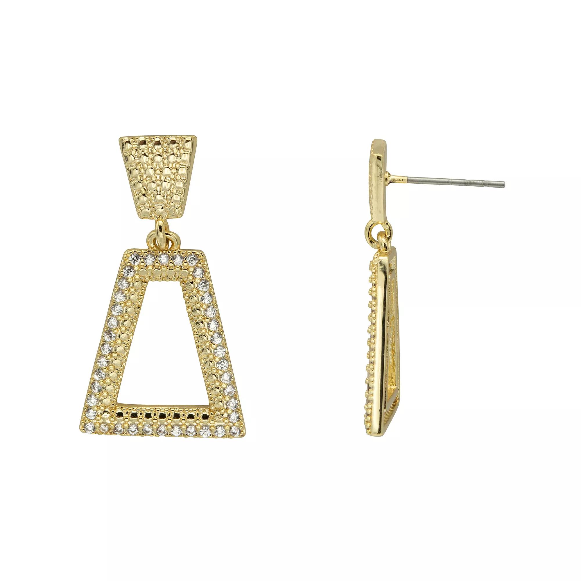 City Luxe Gold Tone Cubic Zirconia Open Triangular Drop Earrings, Women's, Gold Tone Clear Product Image