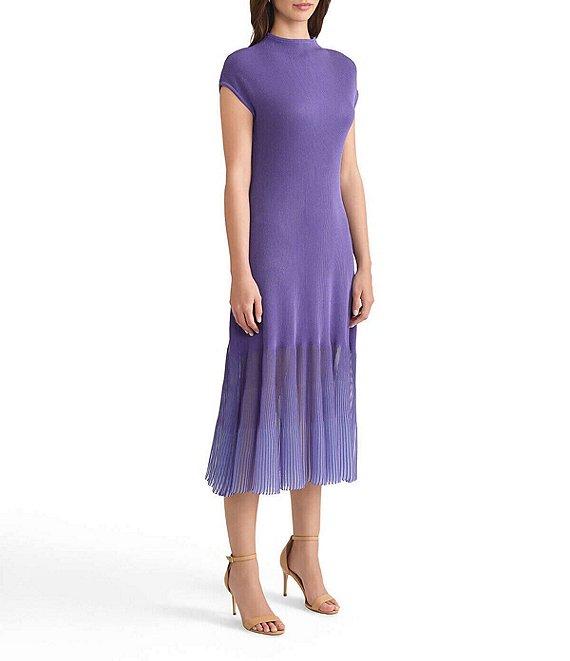 MISOOK Ribbed Knit Funnel Neck Cap Sleeve Sheer Hem Midi Dress Product Image