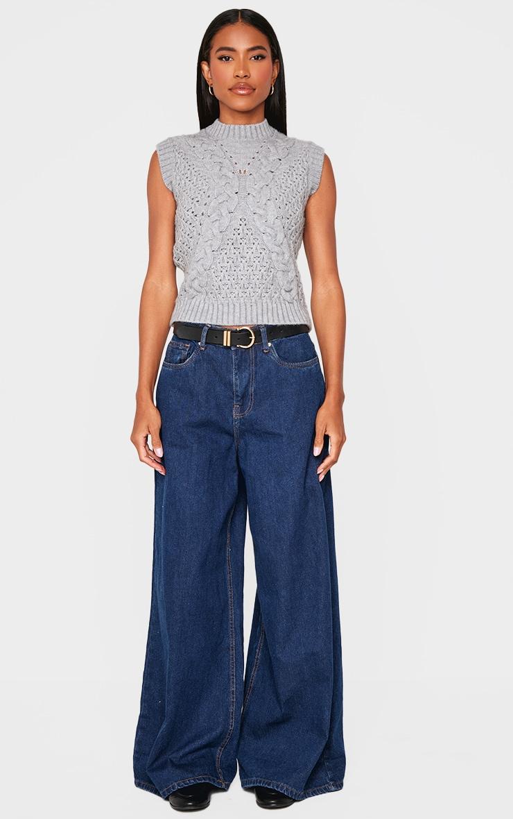 Grey Textured Cable Knit Sweater Vest Product Image