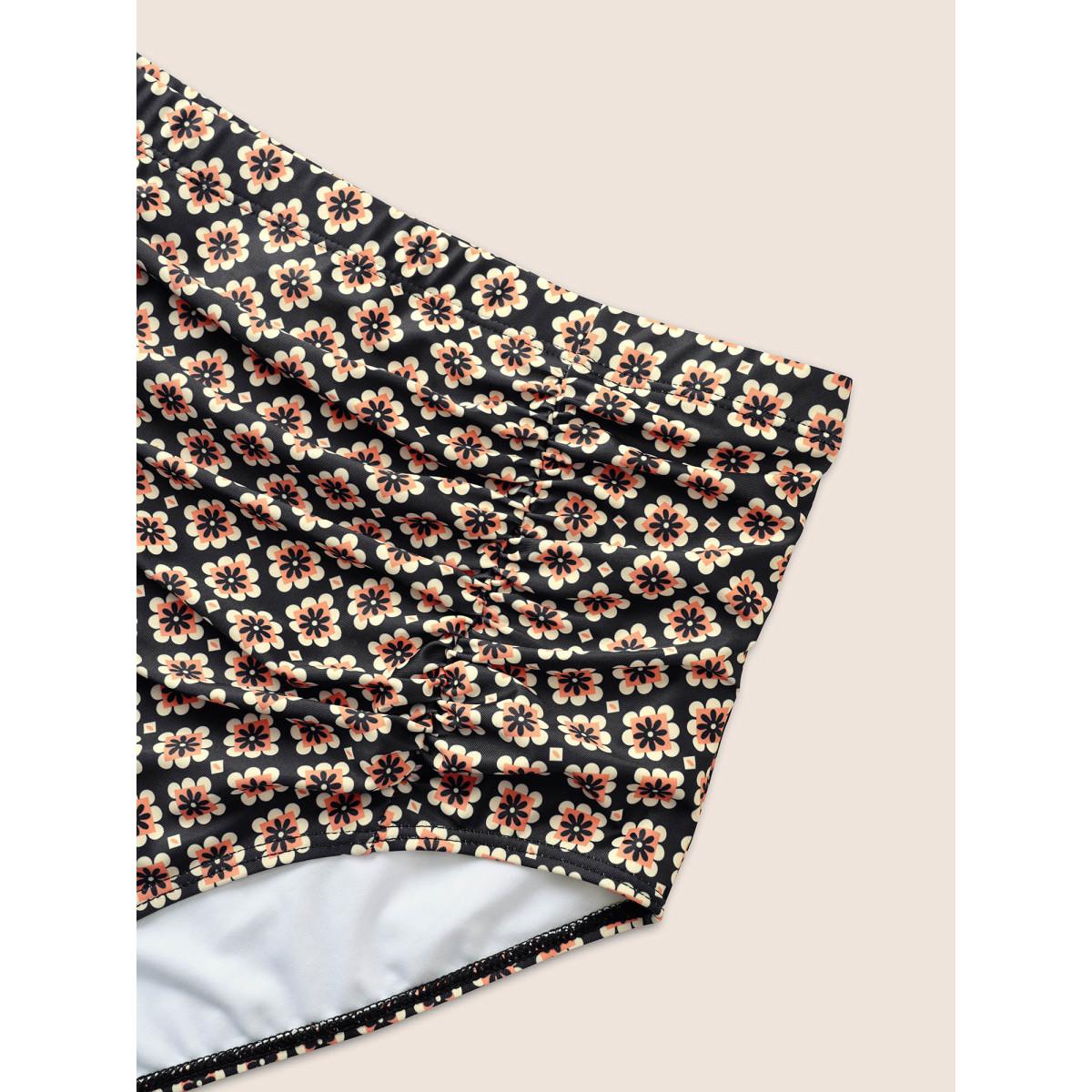 Plus Size Boho Print Skinny Ruched Detail Swim Bottom Women's Swimwear Black Beach Lined High stretch Skinny High Rise Curve Swim Bottoms BloomChic 26/4X Product Image