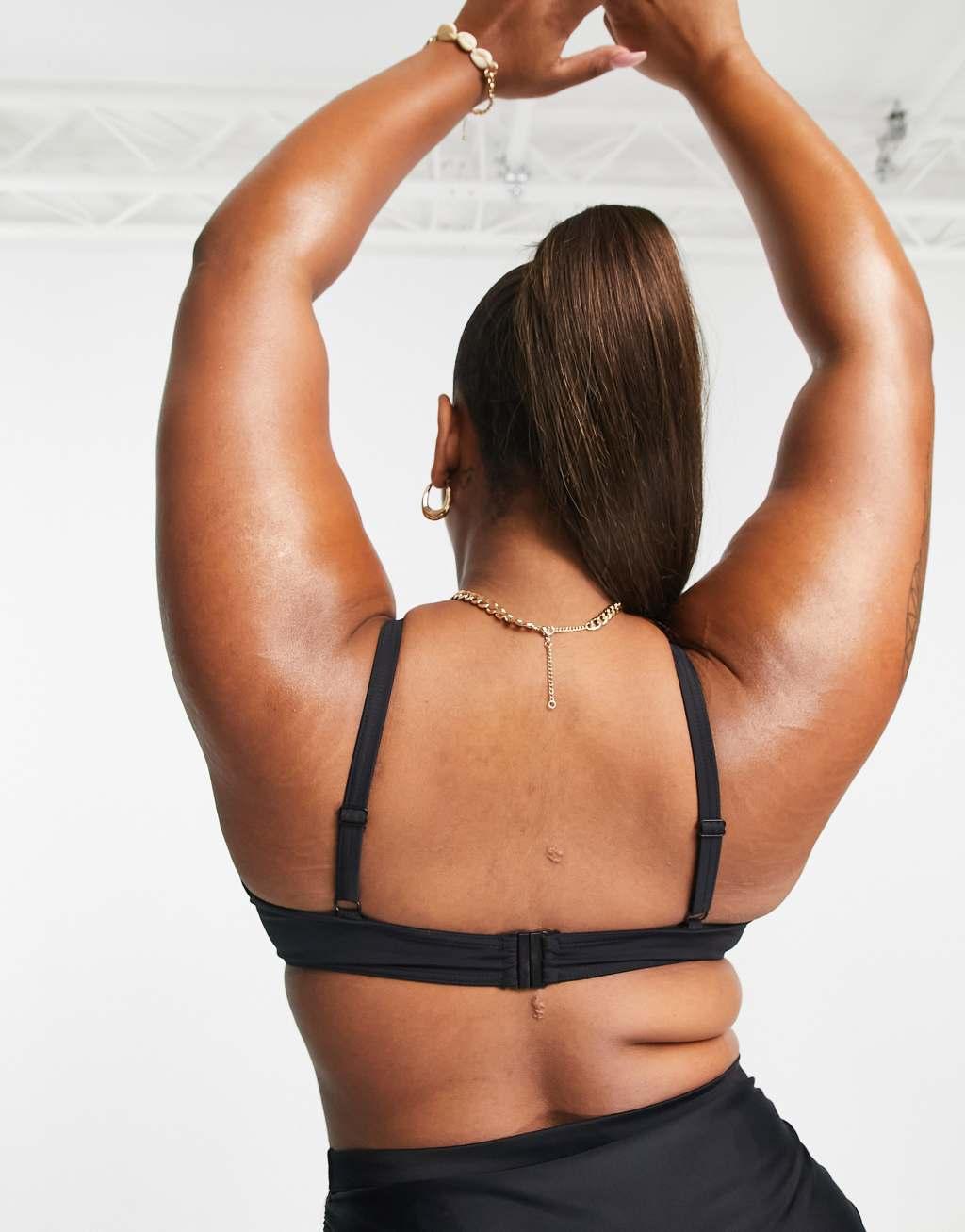 ASOS DESIGN Curve Maya mix and match step front underwire bikini top in black Product Image