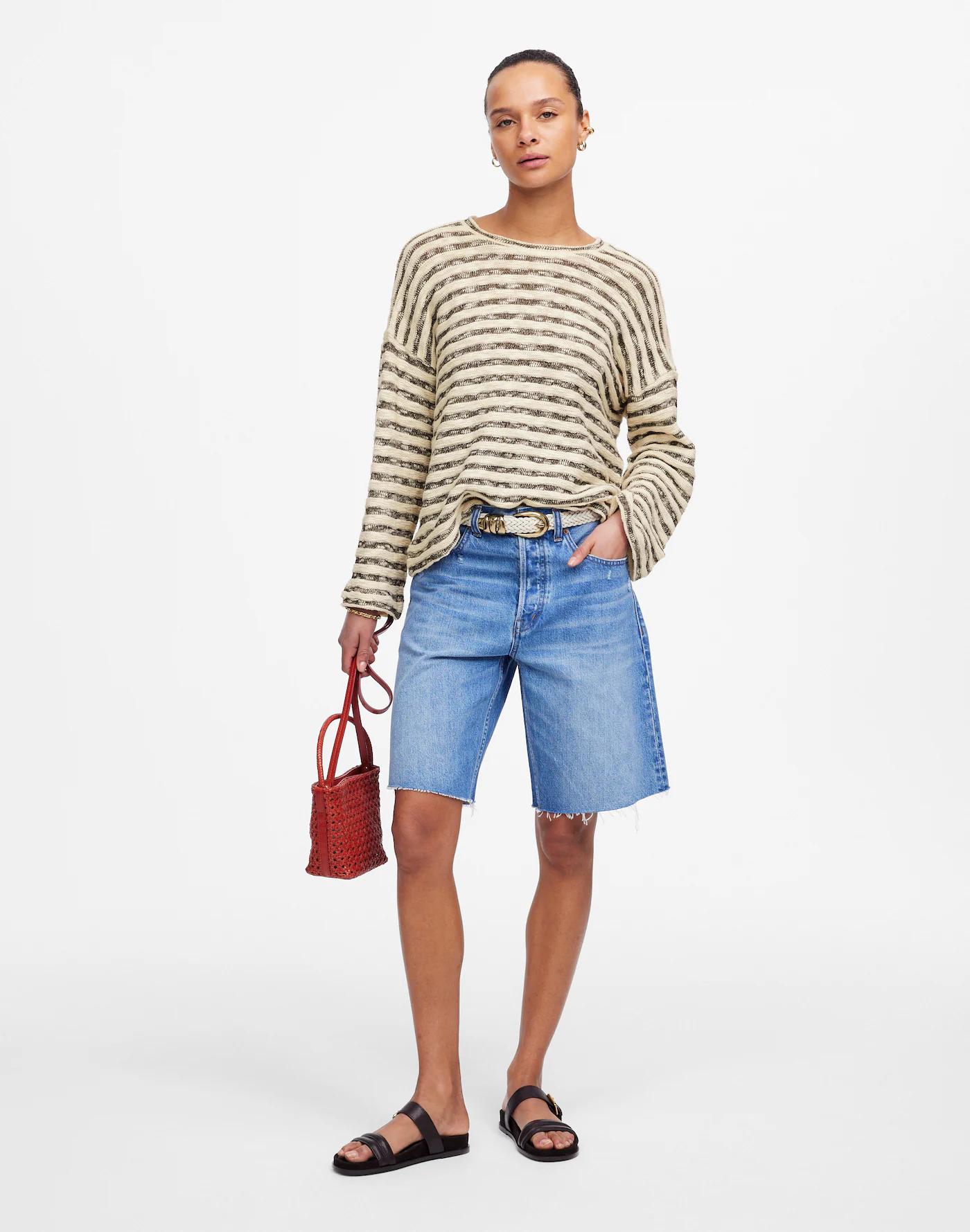 Crewneck Long-Sleeve Knit Tee in Stripe Product Image