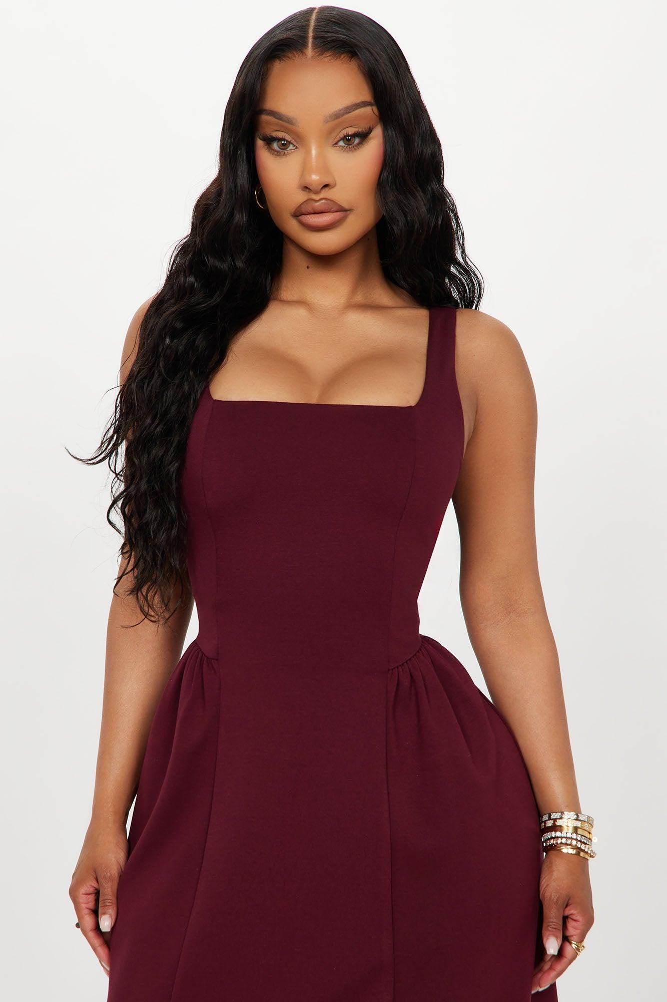 Phoebe Ruched Ponte Midi Dress - Burgundy Female Product Image