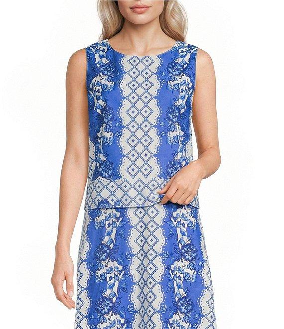 Gibson & Latimer Woven Floral Print Crew Neck Sleeveless Cropped Coordinating Top Product Image