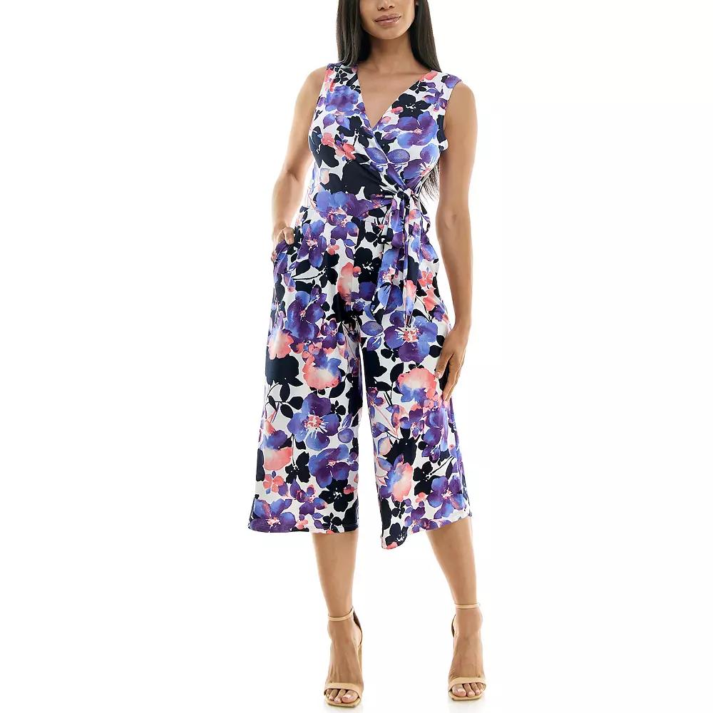Women's Nina Leonard Print Surplice Wide-Leg Jumpsuit,  Product Image