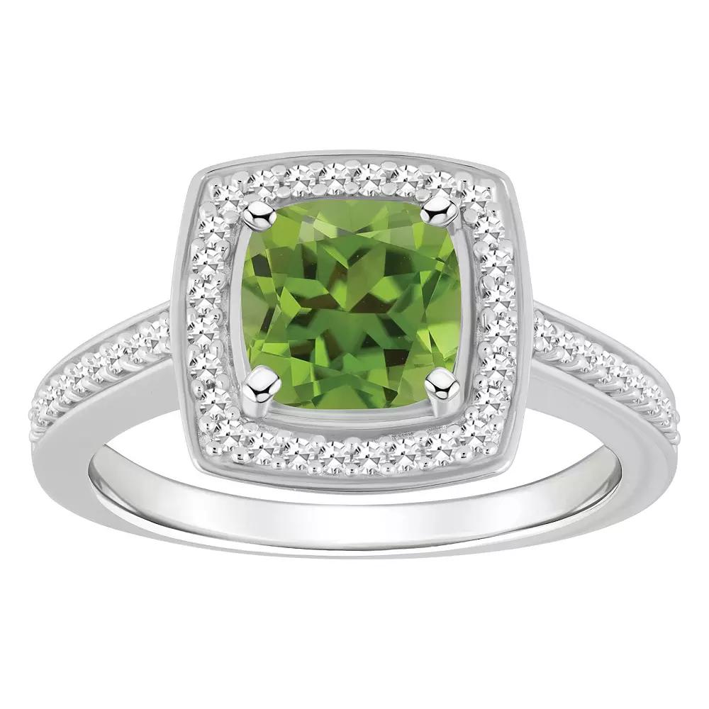 Celebration Gems Sterling Silver 7 mm Cushion Gemstone & 1/4 Carat T.W. Diamond Halo Ring, Women's, Size: 6, Blue Topaz Product Image