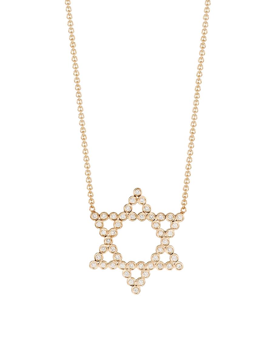 Womens Bezel 14K Gold & Diamond Open Star Of David Necklace Product Image