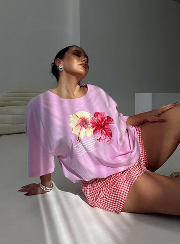 Hibiscus Haven Oversized Tee Pink Curve Product Image