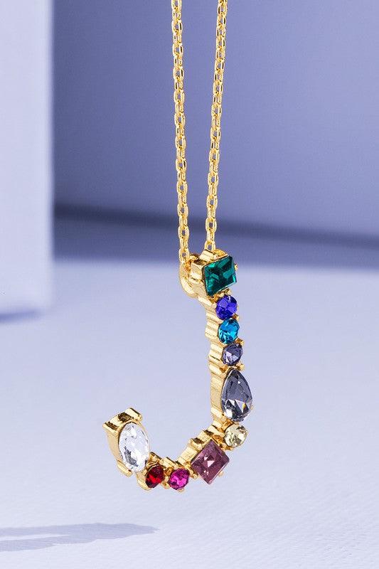 Multi Colored Rhinestone Letter Necklace Product Image