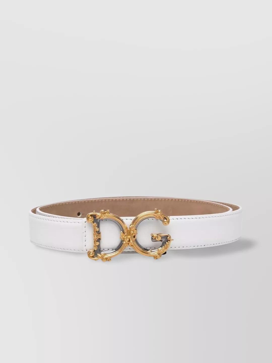 DOLCE & GABBANA Baroque Dg Logo Buckle Belt In Calf Leather In White Product Image