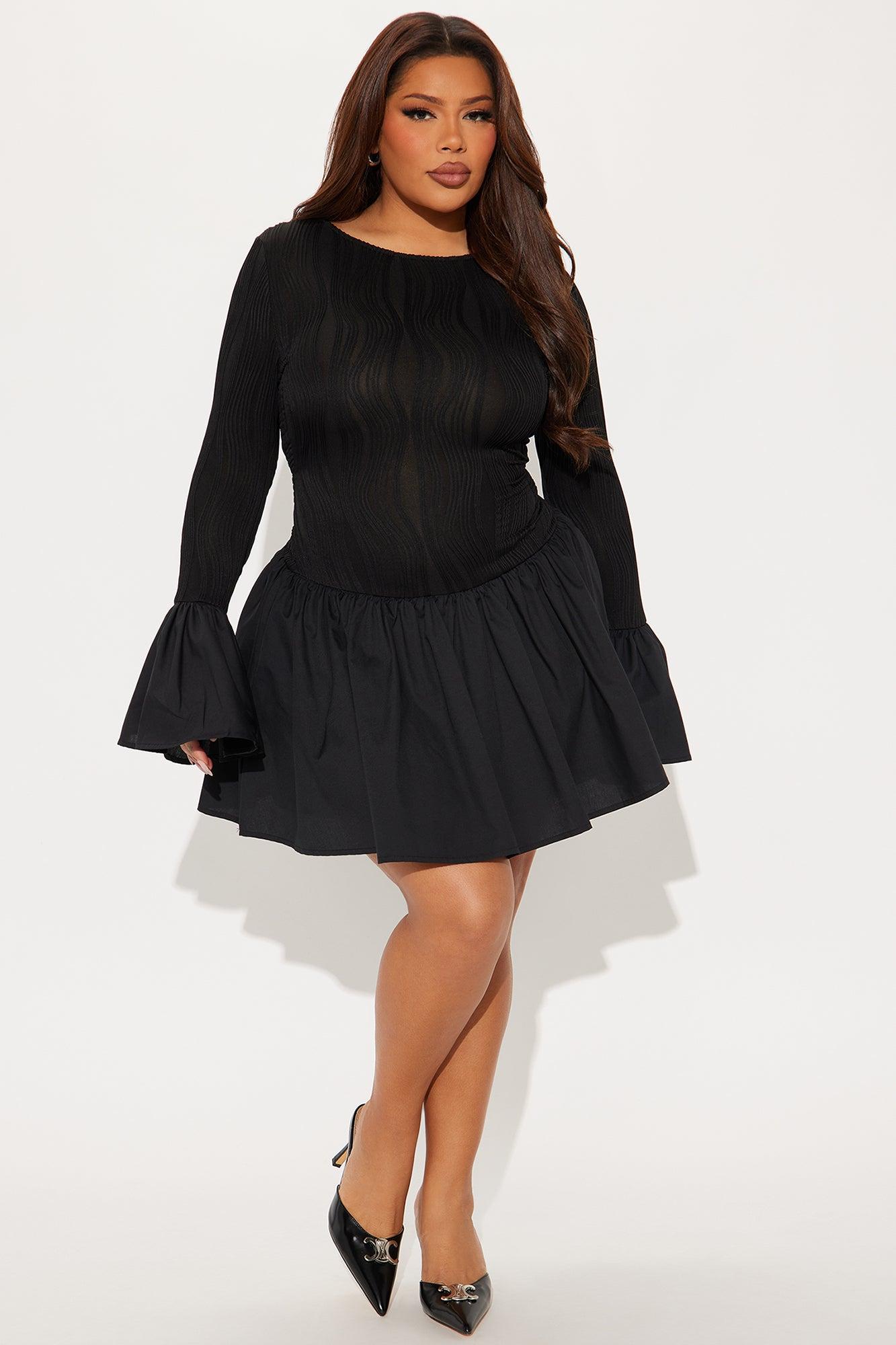 Mariella Bell Sleeve Mini Dress - Black Product Image