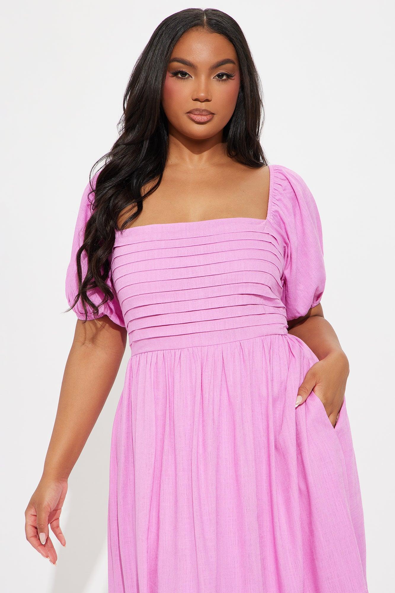 Evie Puff Sleeve Midi Dress - Orchid Product Image