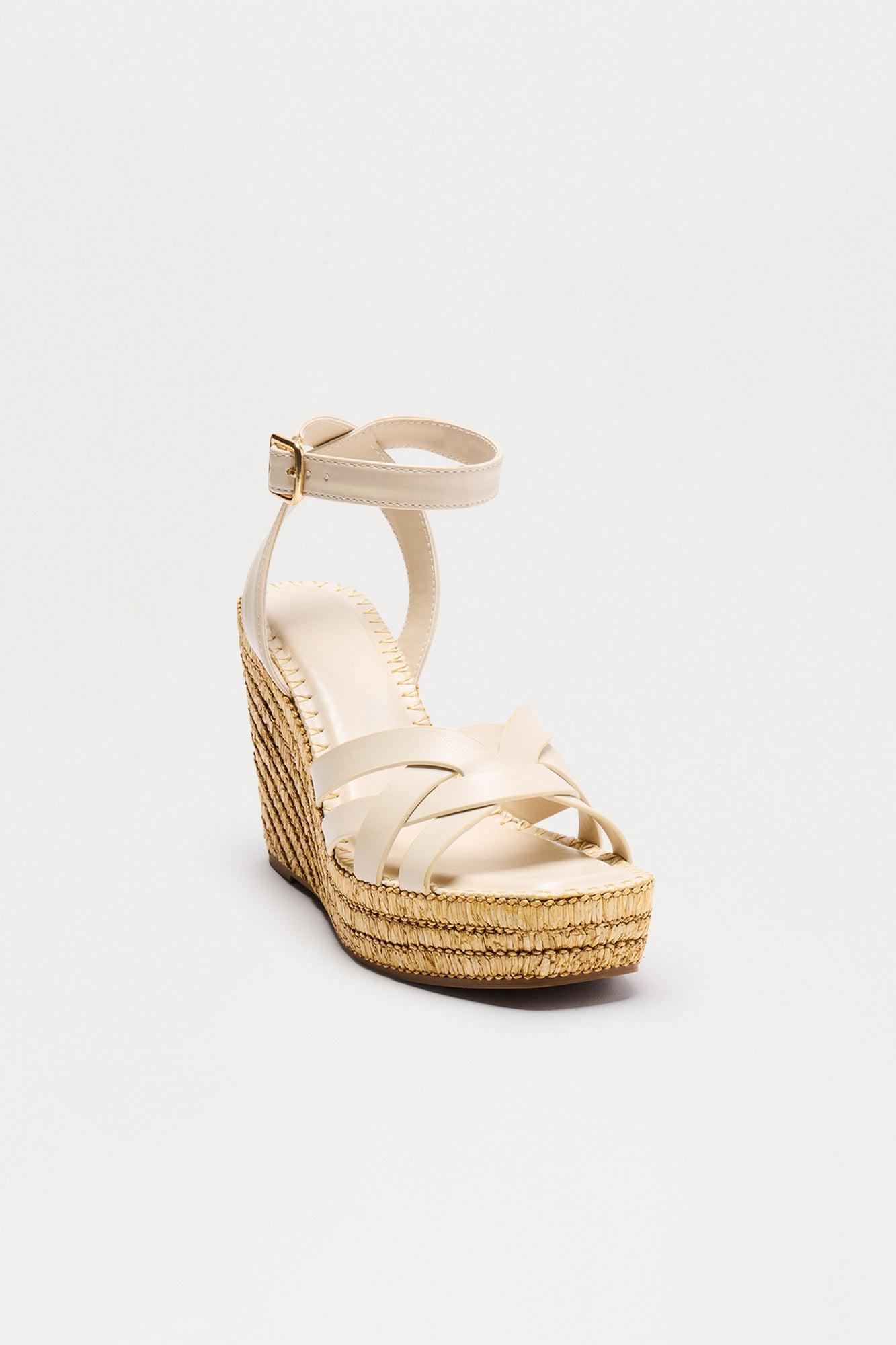 Lottie Raffia Ankle Strap Platform Wedges - Ivory Product Image