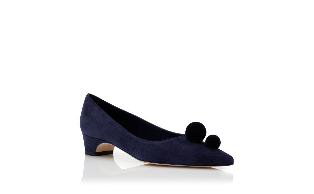 PIERABA Navy Blue Suede Pom Pom Detail Pumps Product Image