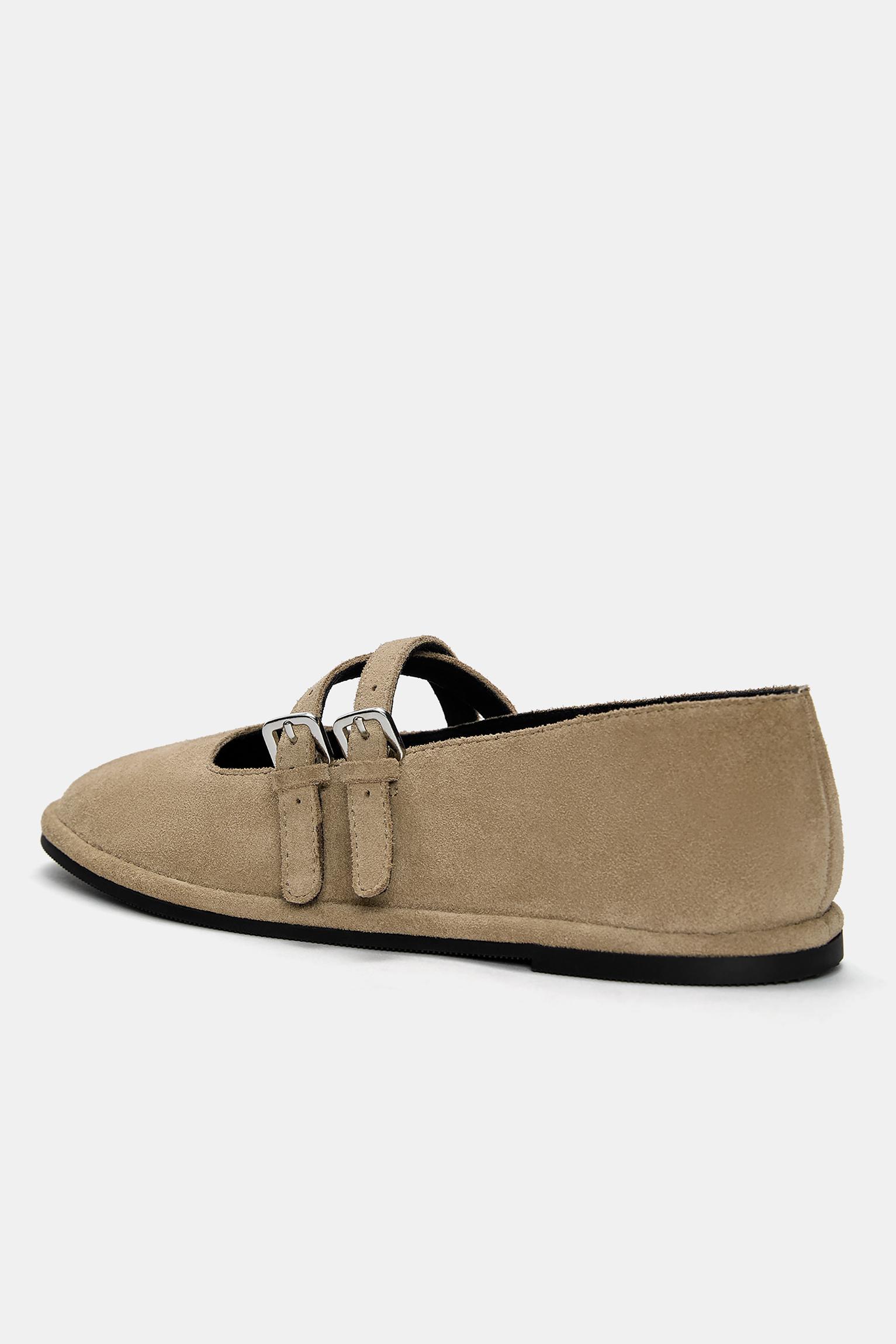 Leather ballet flats with straps Product Image