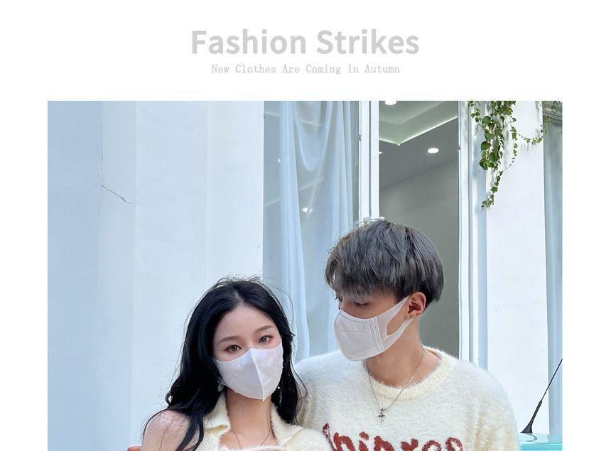 Couple Matching Fluffy Bolero Cardigan / Crew Neck Collared Lettering Mini Sheath Dress / Crew Neck Sweater Product Image