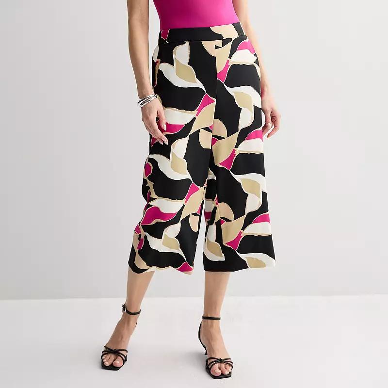 Women's Nine West Pull-On Wide-Leg Crop Pants, Size: Large, Black Mid Abstract Product Image