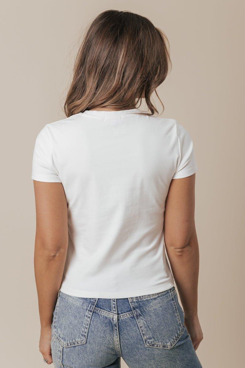 Stretch Cotton Short Sleeve Tee - White Female Product Image