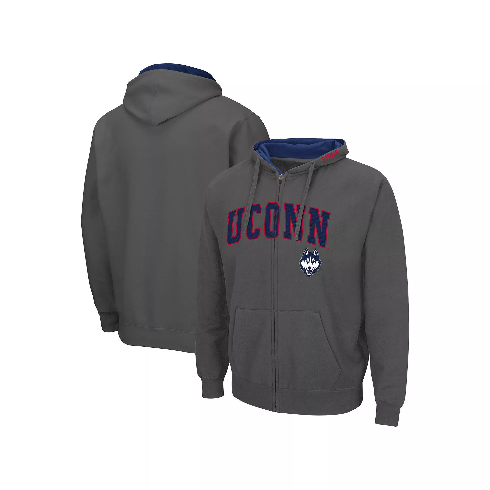 Men's Colosseum Charcoal UConn Huskies Arch & Logo 3.0 Full-Zip Hoodie,  Product Image