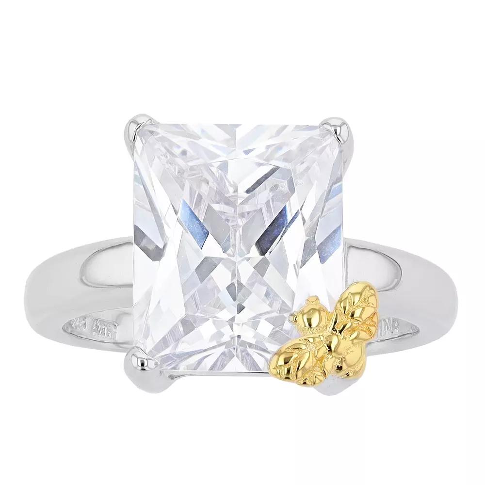 Sterling Silver North/South Cubic Zirconia Ring With Bee Accent, Women's, Size: 8, Two Tone Product Image