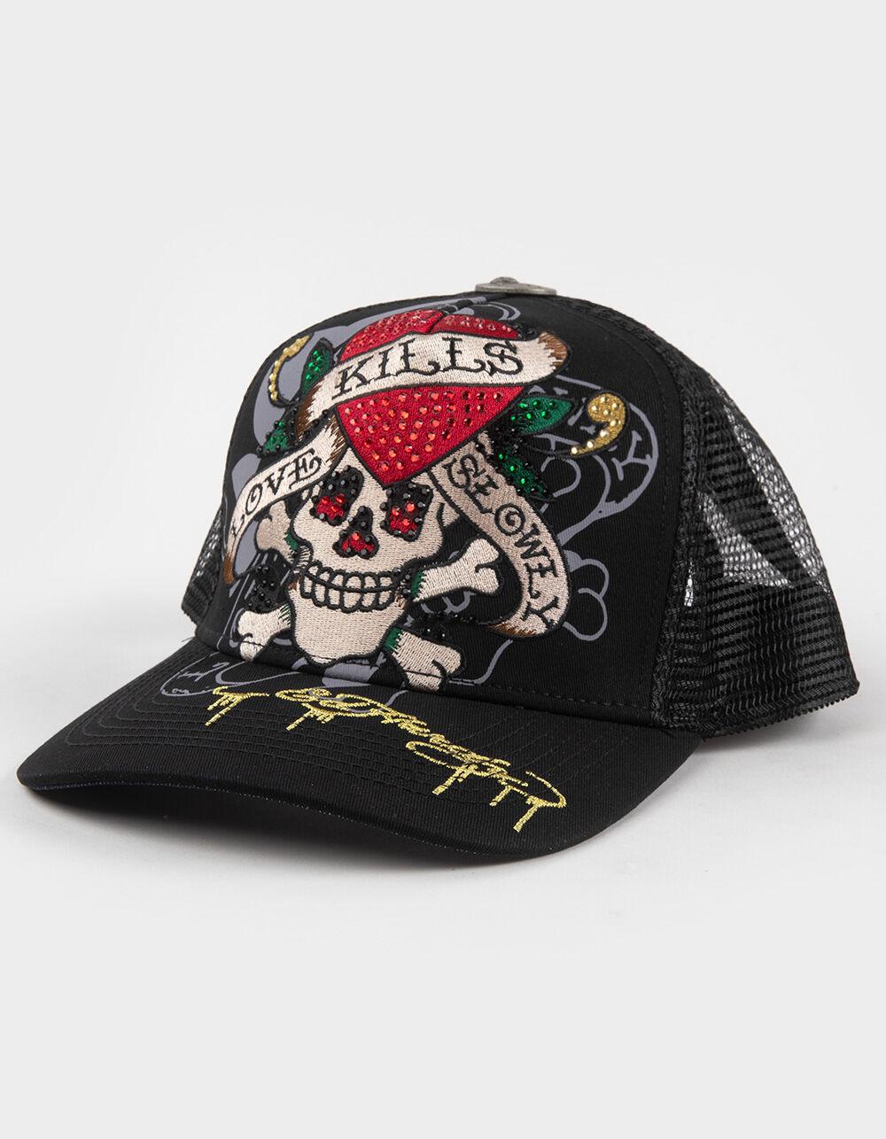 ED HARDY Rhinestone Tiger Womens Trucker Hat - BLACK Product Image