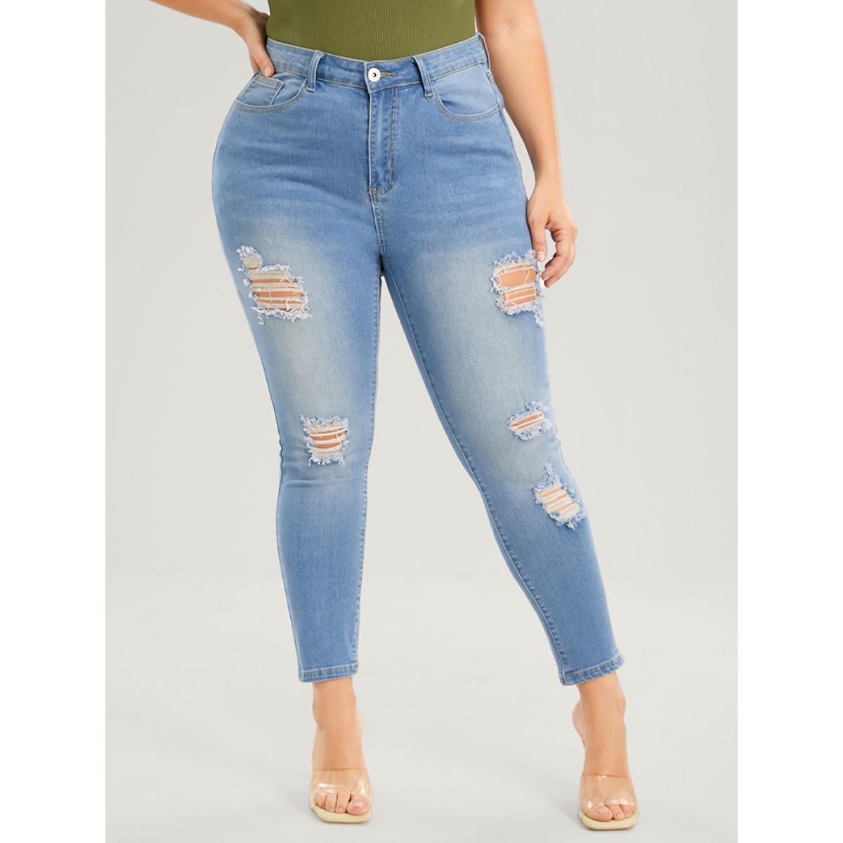 Plus Size Skinny Very Stretchy High Rise Light Wash Sculpt Waist Jeans Women LightBlue Casual Plain Plain High stretch Pocket Jeans BloomChic 28/5X Product Image