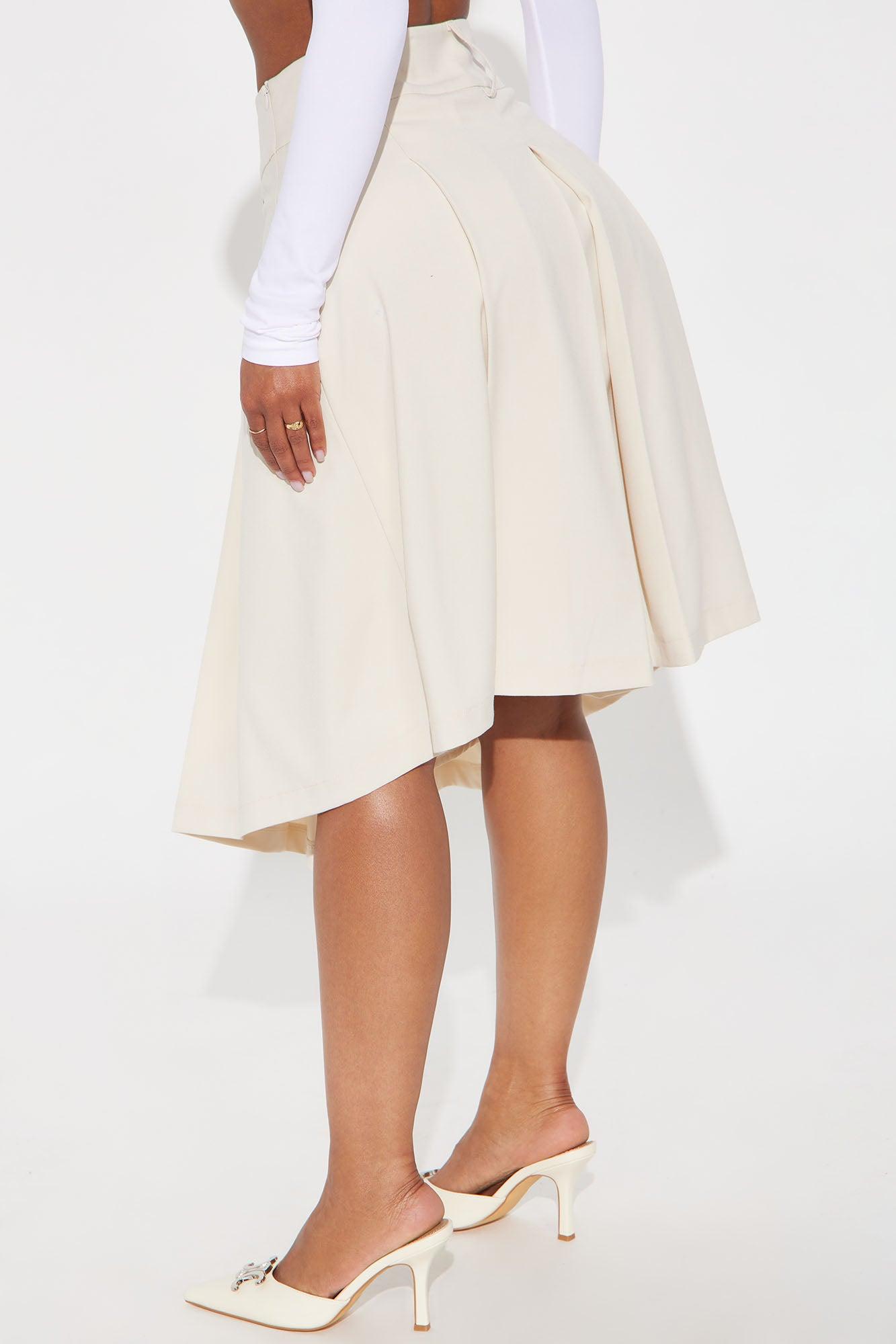 Bella Pleated Trouser Midi Skirt - Ivory Product Image