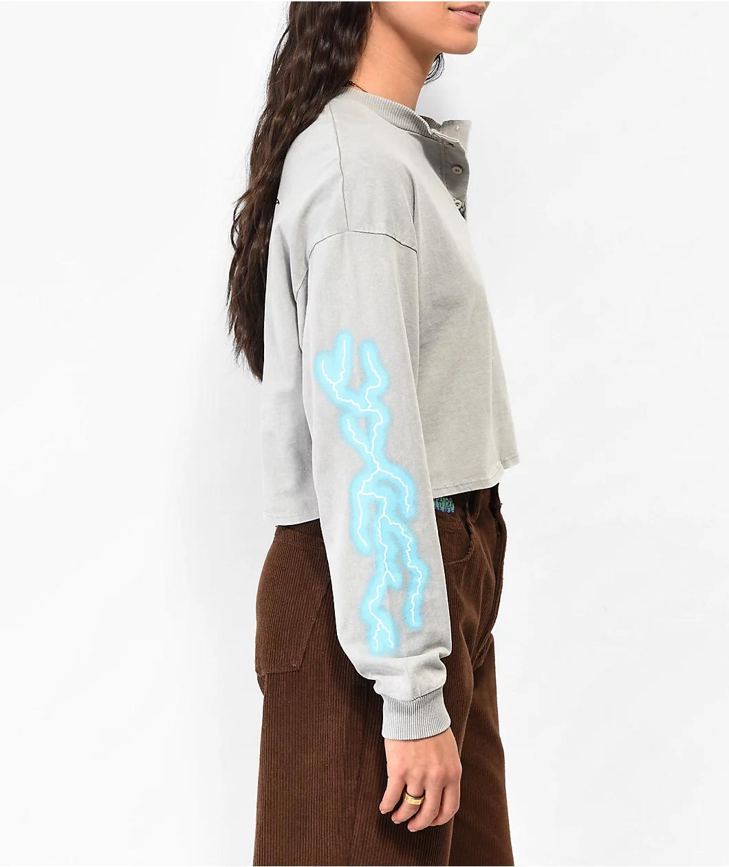 Empyre Alaska Grey Wash Crop Long Sleeve Henley T-Shirt Product Image