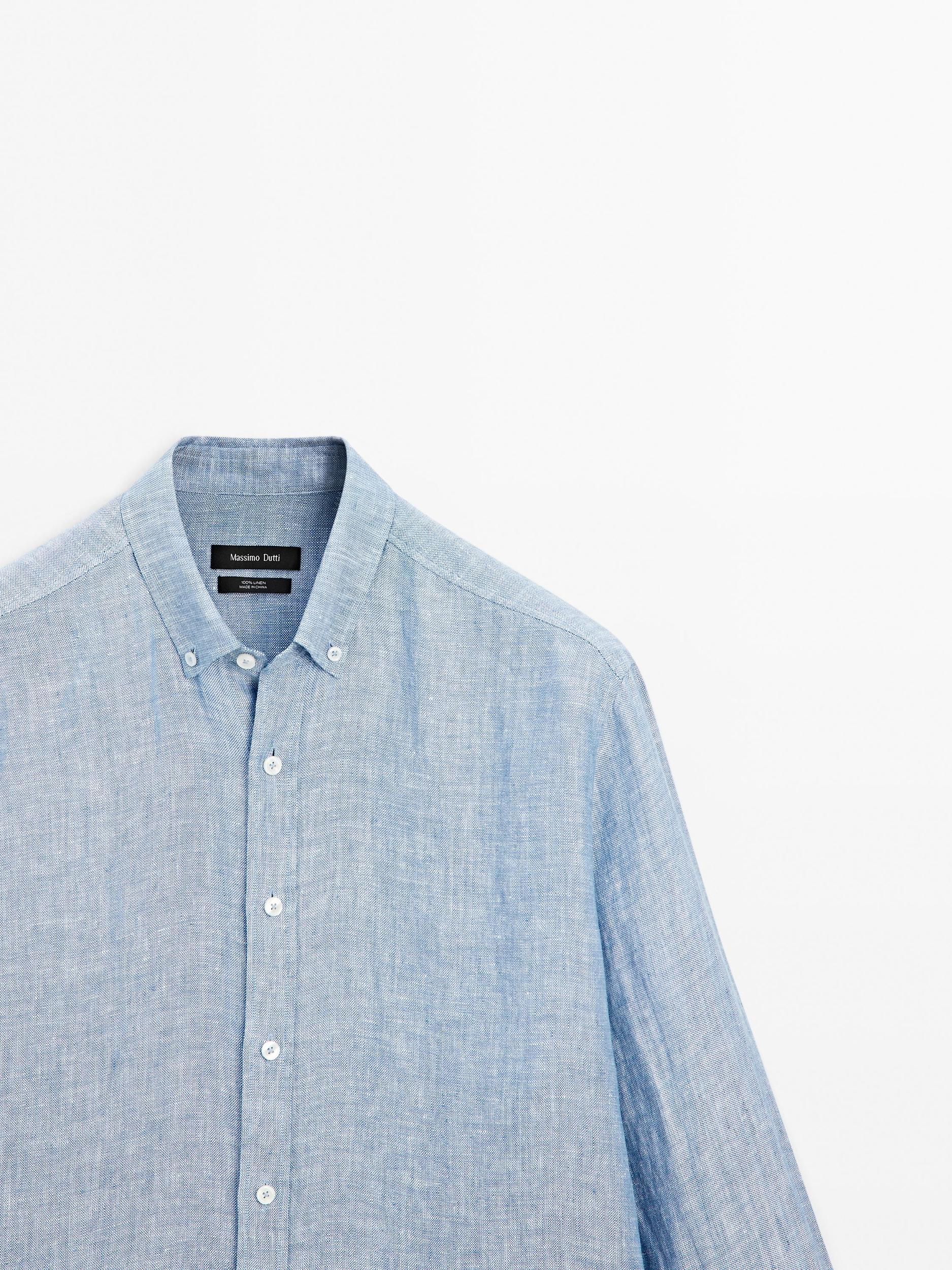 100% linen regular fit Oxford shirt Product Image