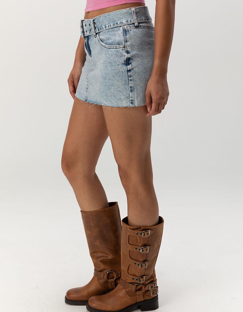 REWASH Belted Womens Denim Micro Mini Skirt - LIGHT STONE Product Image