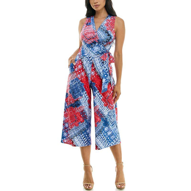 Women's Nina Leonard Print Surplice Wide-Leg Jumpsuit,  Product Image