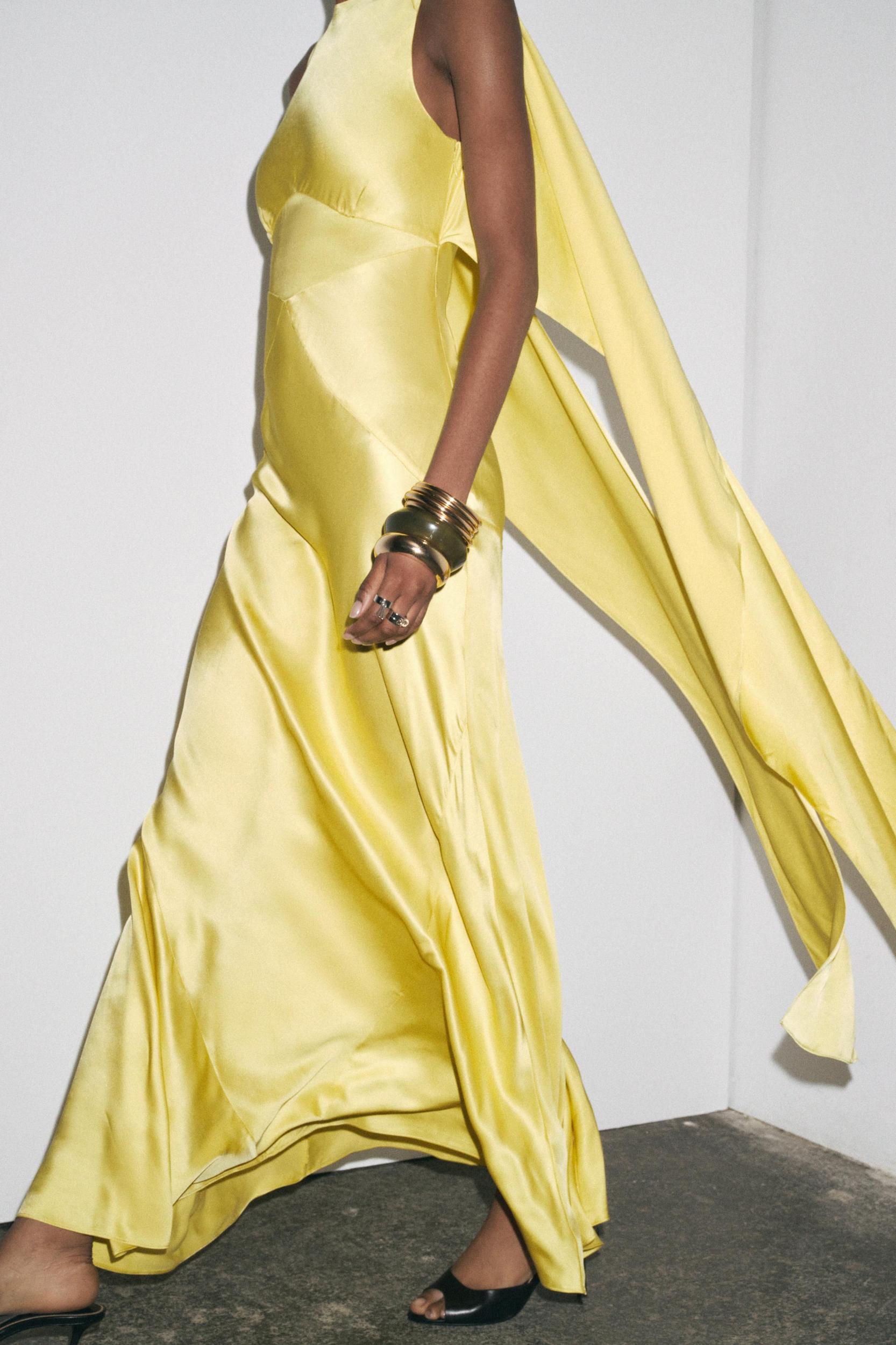 SATIN EFFECT SCARF BACK DRESS Product Image