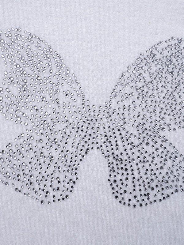 Butterfly Diamond Short Sleeve Crop Top Product Image