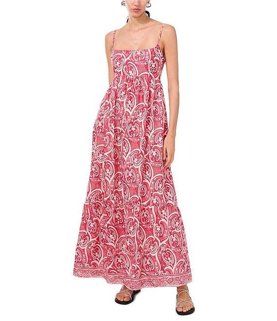 1. STATE Woven Paisley Print Square Neck Sleeveless Maxi A-Line Dress Product Image