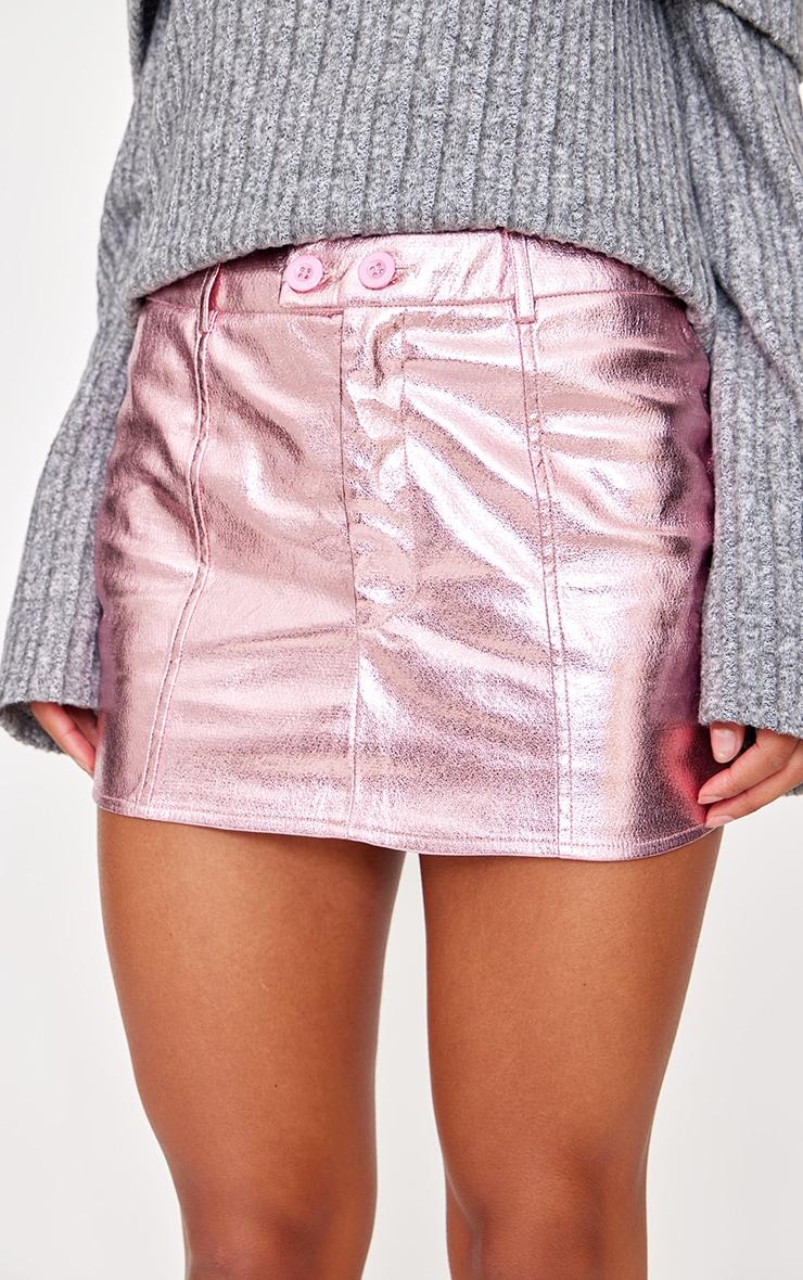 Pink Metallic Crinkle Faux Leather Micro Mini Skirt Product Image